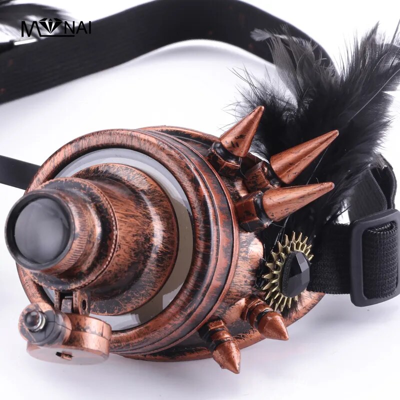 Steampunk Masks Feather Rivets Goggles