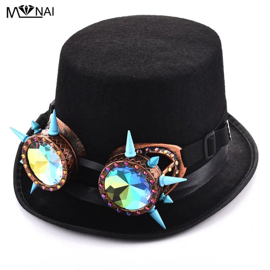 Steampunk Hat With Pink Rivets Glasses