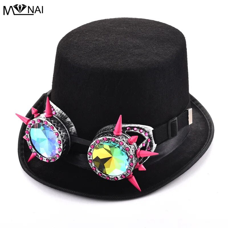 Steampunk Hat With Pink Rivets Glasses