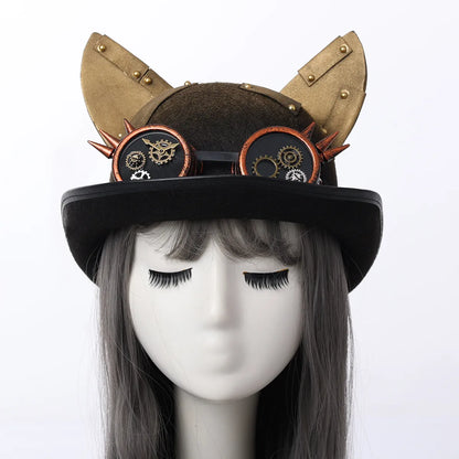 Cat Ears Hat Steampunk Removable Goggles